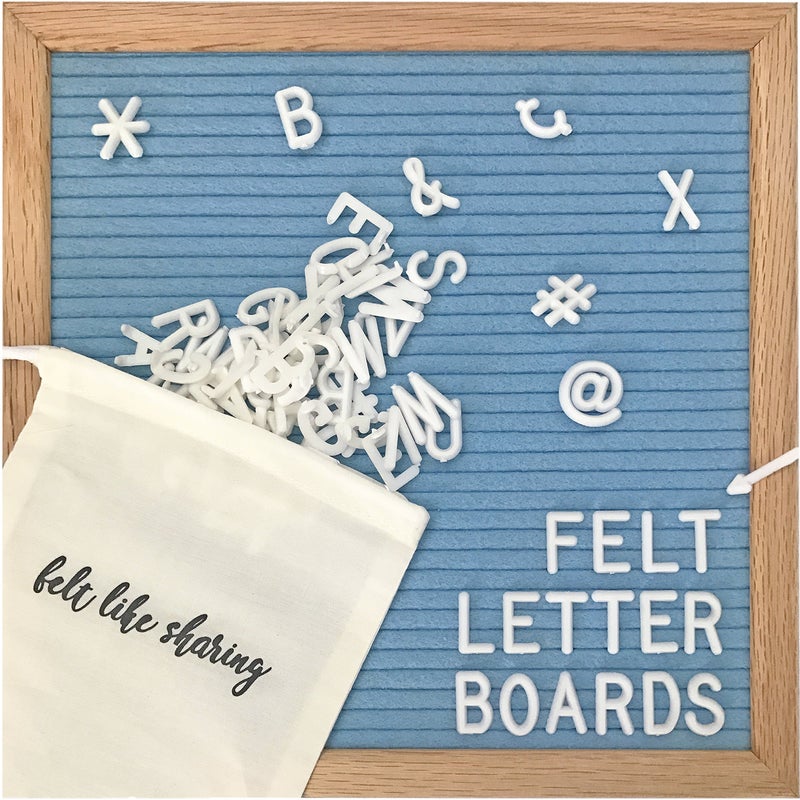 Felt Like Sharing Felt Letter Board, 10x10in Changeable Letter Board with Letters White 300 Piece - Felt Message Board, Oak Frame Wooden Letter Board for Baby Announcements, Milestones, Office Decor & More (Light Blue) - Image 1